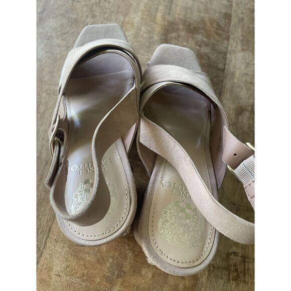 Vince Camuto Jenevya blush suede platform sandals studded block - Picture 4 of 9